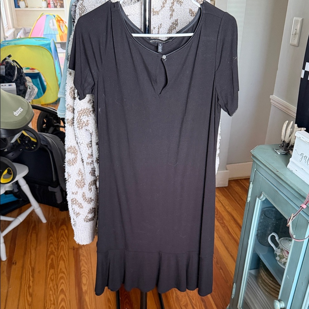 White House Black Market Black Scoop Neck Top with Button Accent